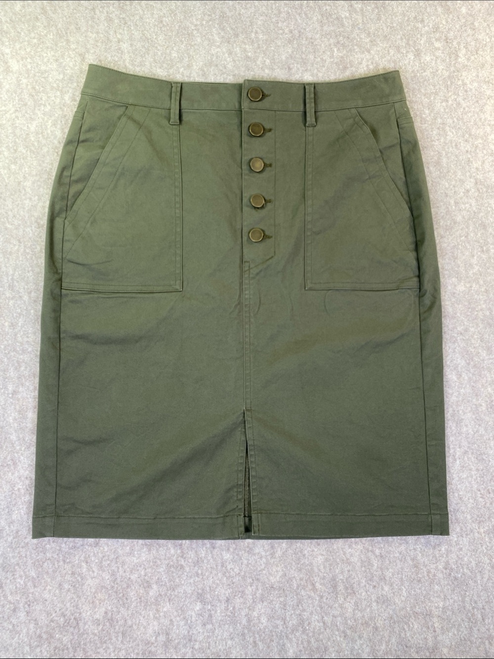 LOFT Olive Green Button-Front Pencil Skirt